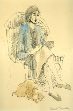 A drawing of Virginia Woolf absorbed in her writing by Richard Kennedy